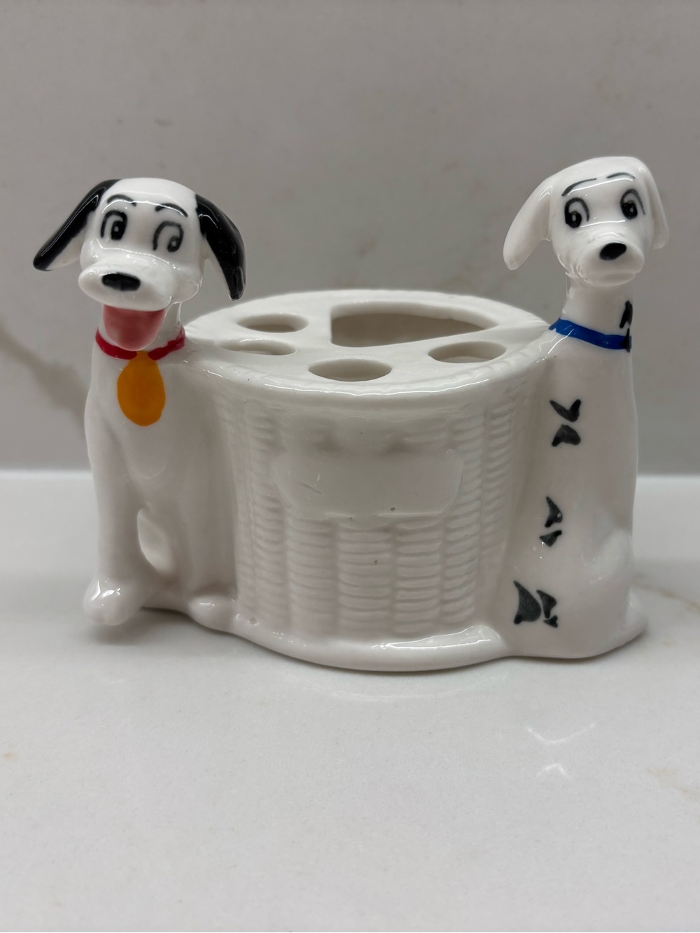 Vintage Walt Disney 101 Dalmatians Ceramic Porcelain Toothbrush Toothpaste Caddy